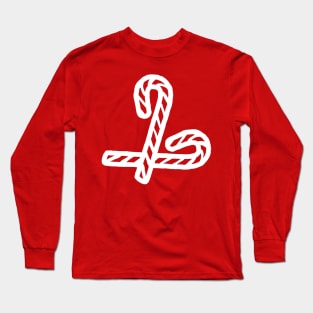 White Line Two Candy Canes for Christmas Long Sleeve T-Shirt